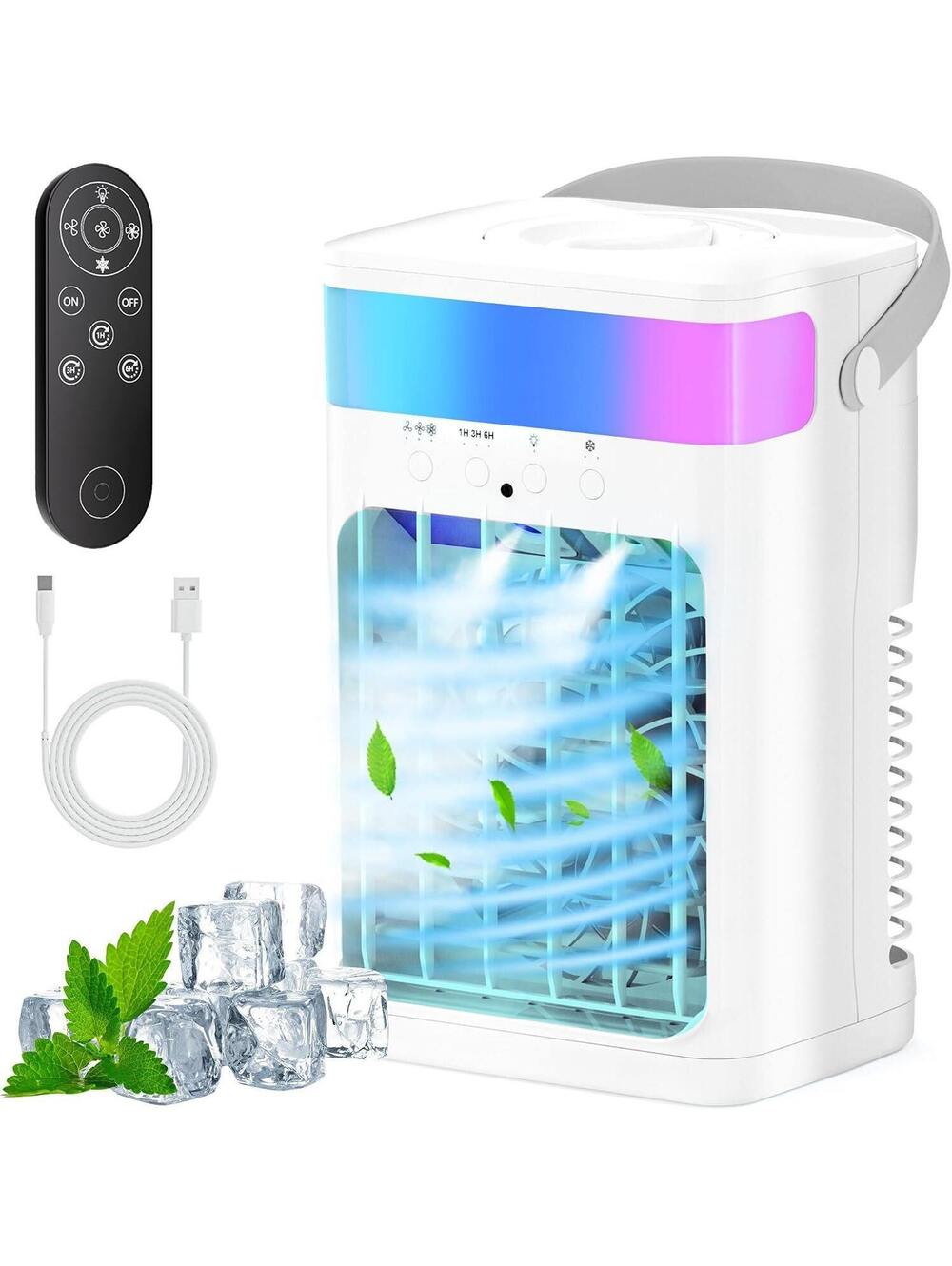 Portable Air Conditioner Fan - 3 Speeds, 1500ML Tank, Remote